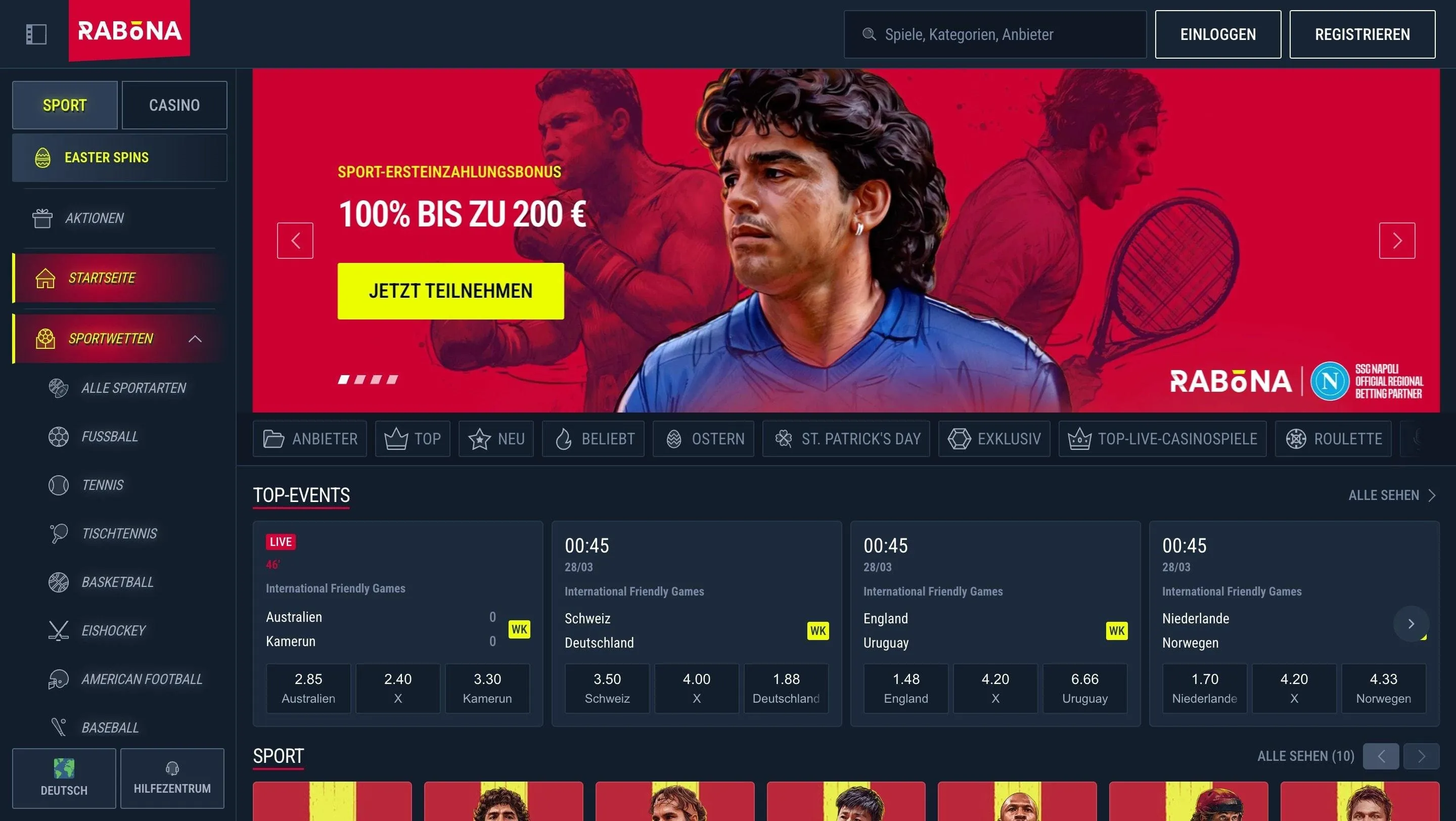 Rabona Casino mit Sportwetten Rabona Casino Startseite